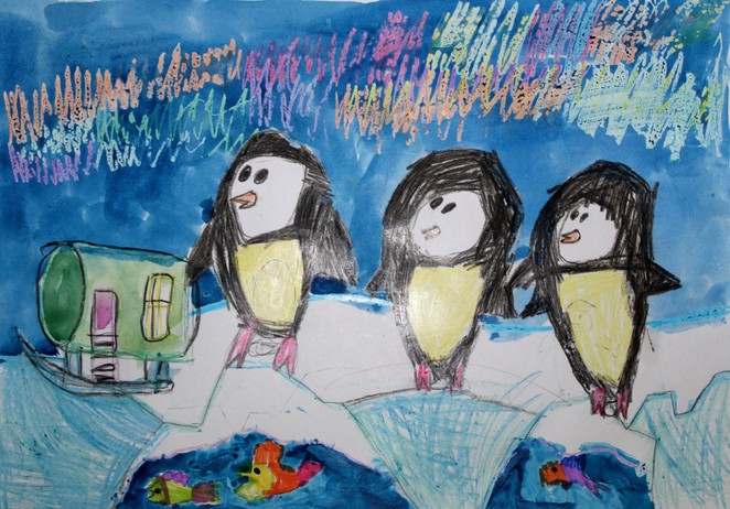 Три пингвина на рыбалку не спеша идет вразвалку